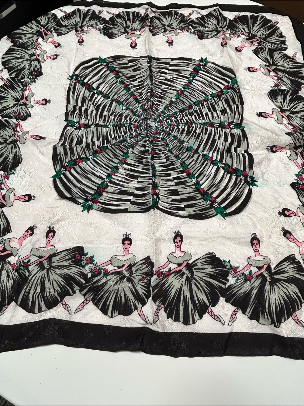1950’s Black and White Ballerina Print Scarf Made in Japan